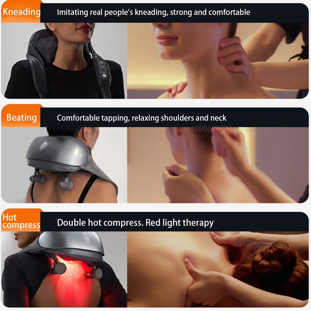 Shiatsu Cervical Neck Massager Red Light Therapy Massager for Neck Muscle Stimulator Shoulder Neck Massager Kneading Masajeador