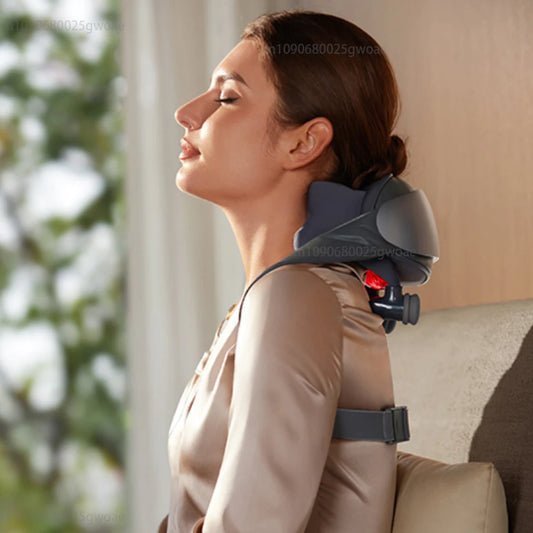 Shiatsu Cervical Neck Massager Red Light Therapy Massager for Neck Muscle Stimulator Shoulder Neck Massager Kneading Masajeador