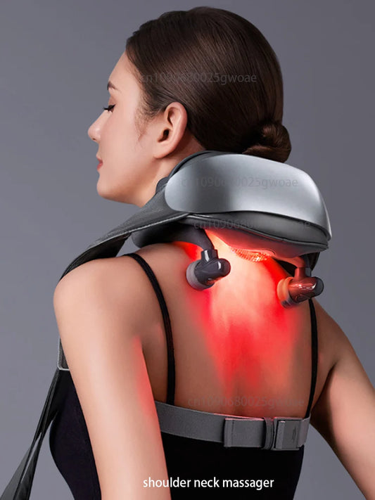 Shiatsu Cervical Neck Massager Red Light Therapy Massager for Neck Muscle Stimulator Shoulder Neck Massager Kneading Masajeador