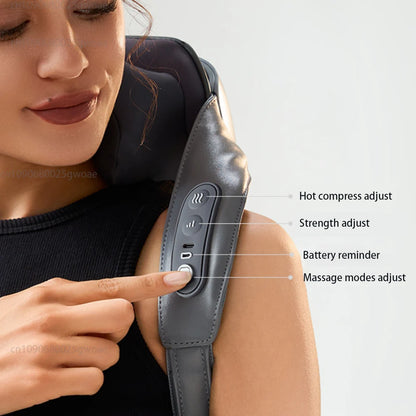 Shiatsu Cervical Neck Massager Red Light Therapy Massager for Neck Muscle Stimulator Shoulder Neck Massager Kneading Masajeador